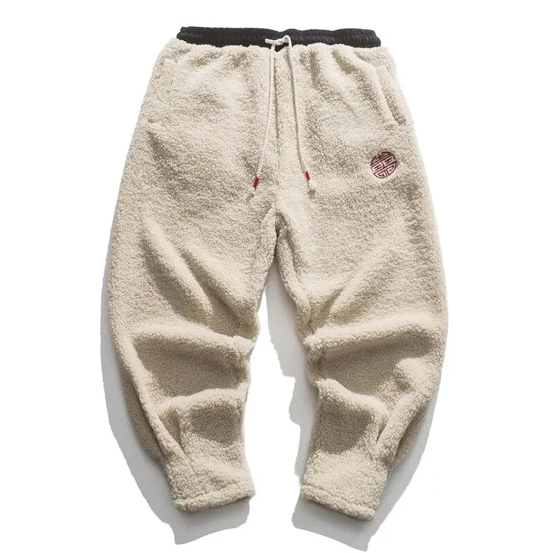 Men fleece teddy trousers fleece joggers running pants loose joggers