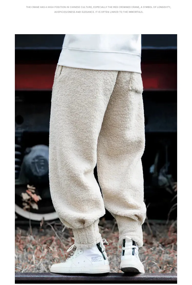 Men fleece teddy trousers fleece joggers running pants loose joggers