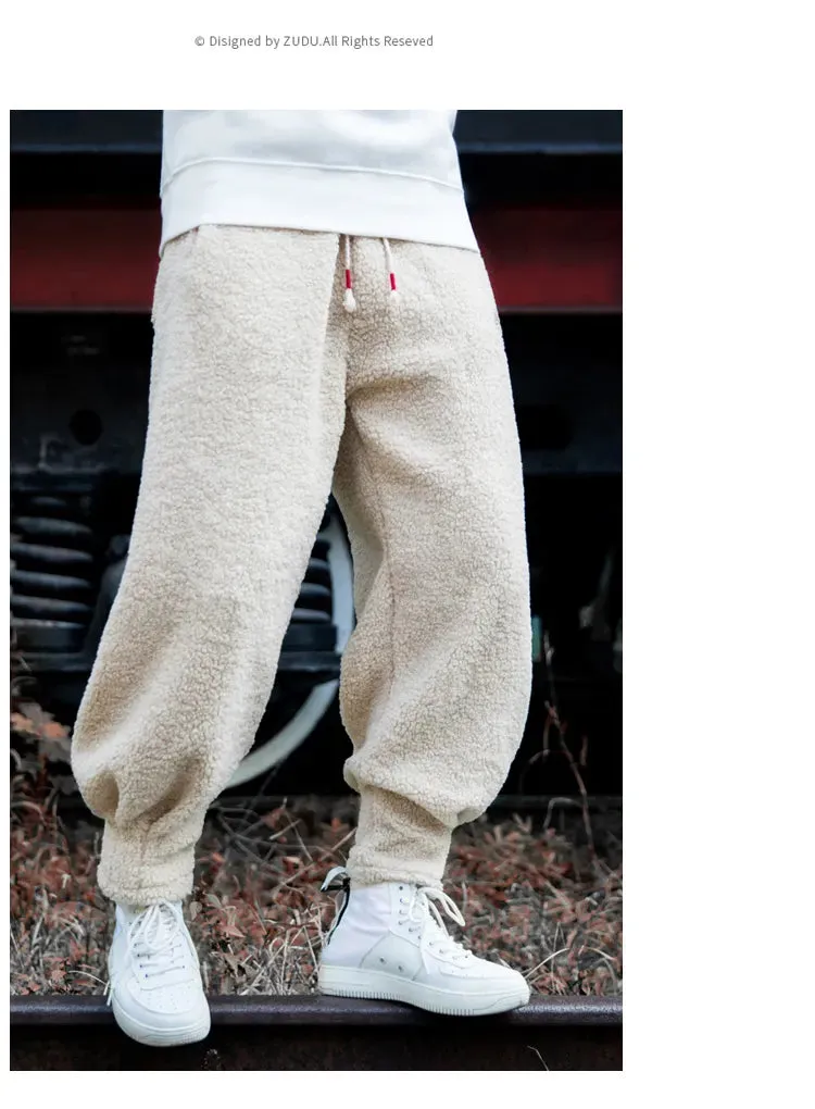 Men fleece teddy trousers fleece joggers running pants loose joggers