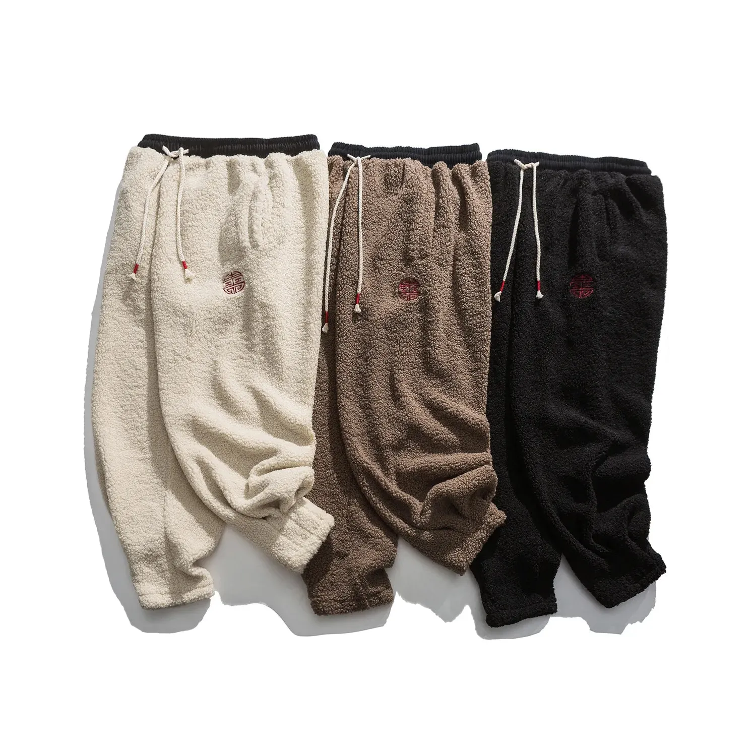 Men fleece teddy trousers fleece joggers running pants loose joggers