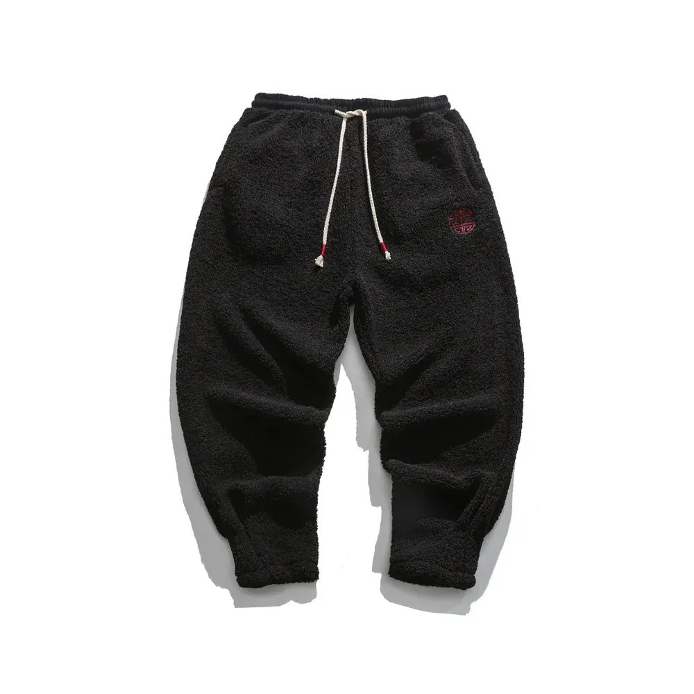 Men fleece teddy trousers fleece joggers running pants loose joggers