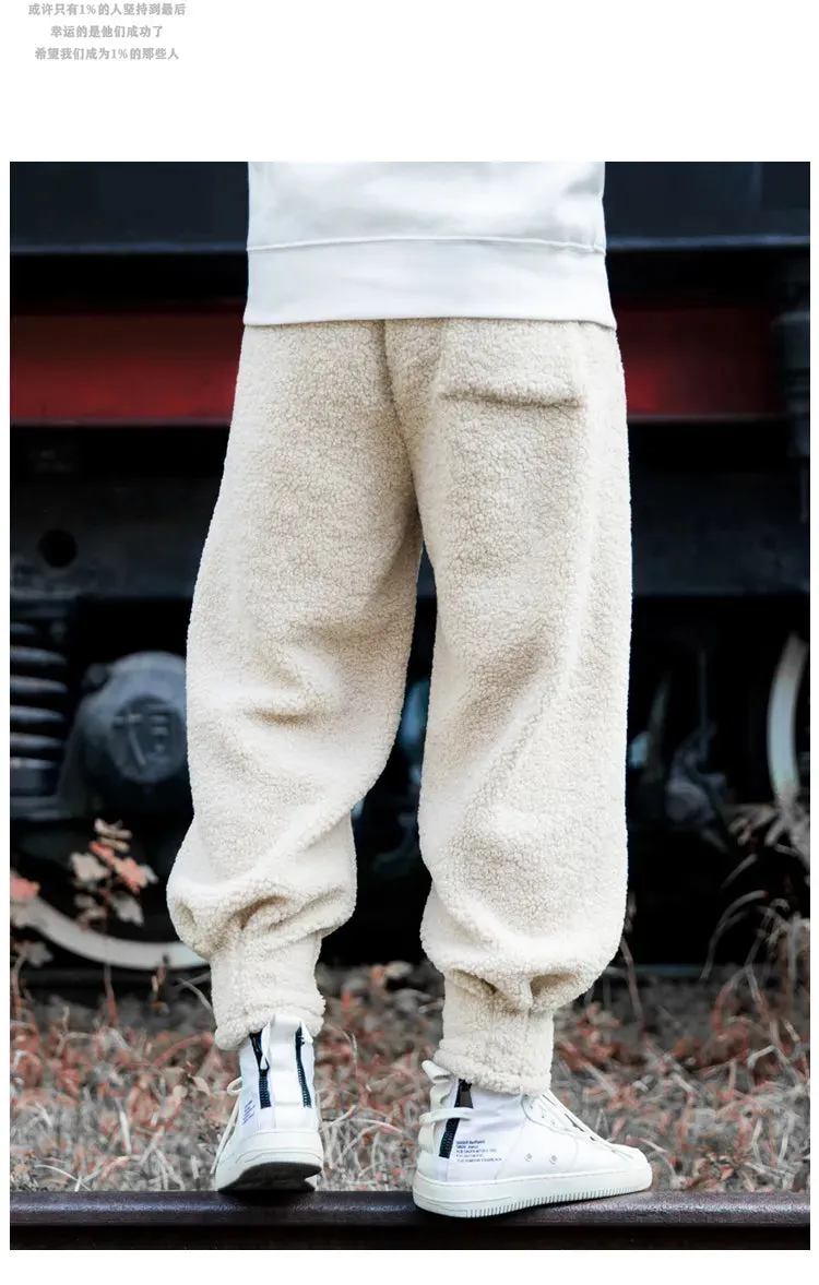 Men fleece teddy trousers fleece joggers running pants loose joggers