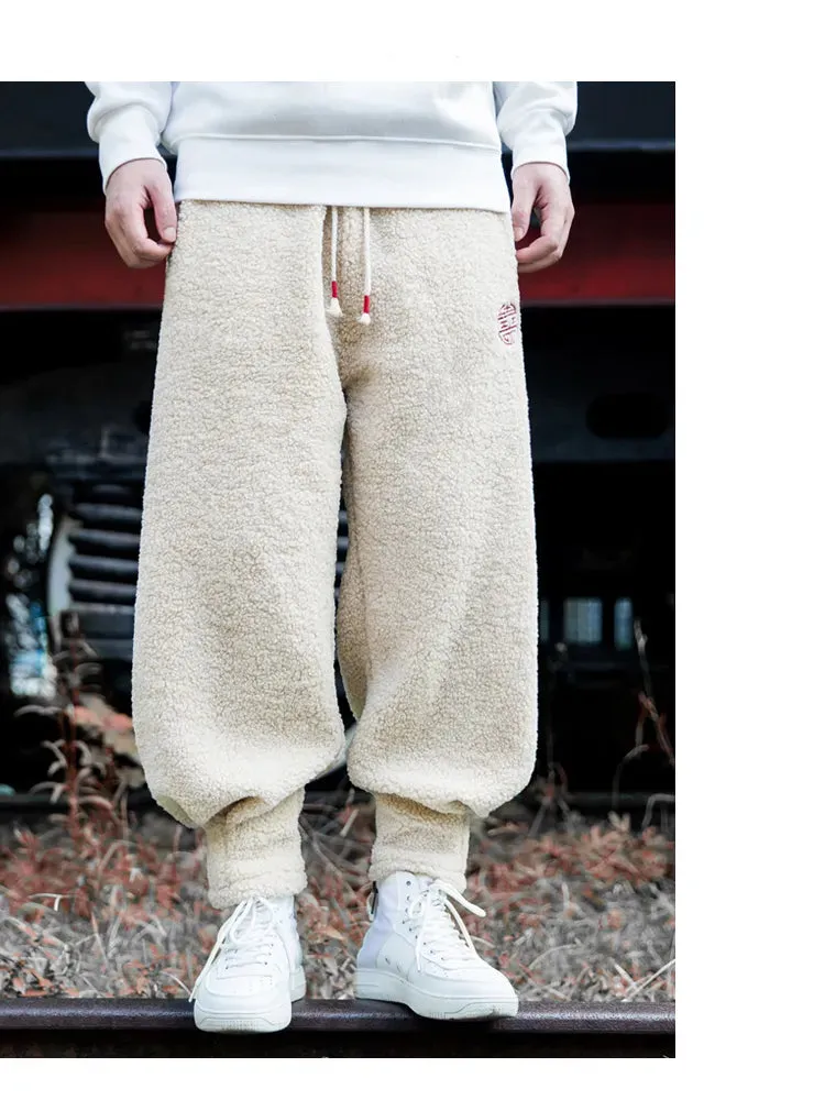 Men fleece teddy trousers fleece joggers running pants loose joggers