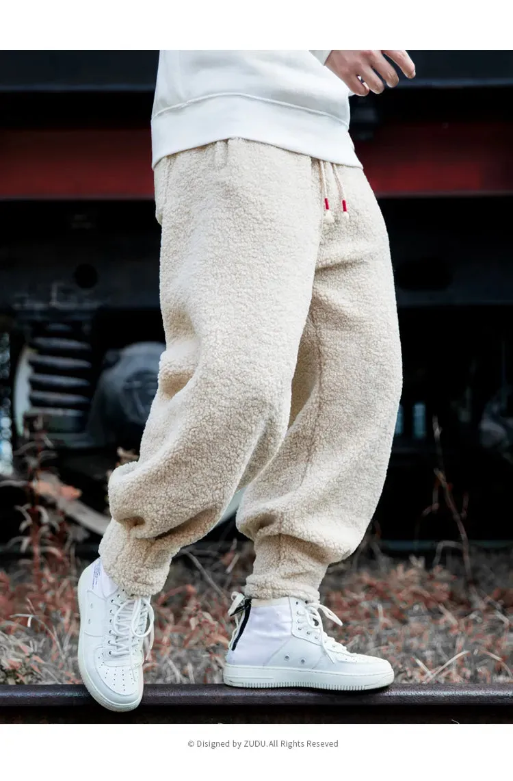 Men fleece teddy trousers fleece joggers running pants loose joggers