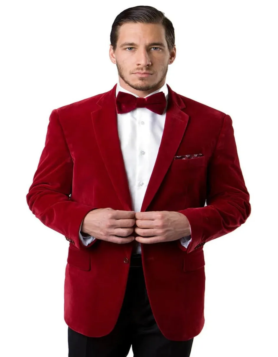 Mens Blazer - Cheap Priced Mens Sport Coat - Men's Two Button Classic Velvet Blazer In Red