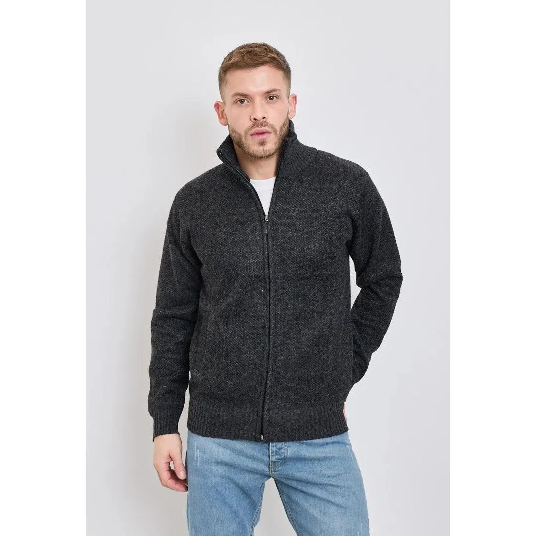 Mens Jumper Jacket Fleece Fur Lined Cardigan Knitted Warm Winter Casual Zipped