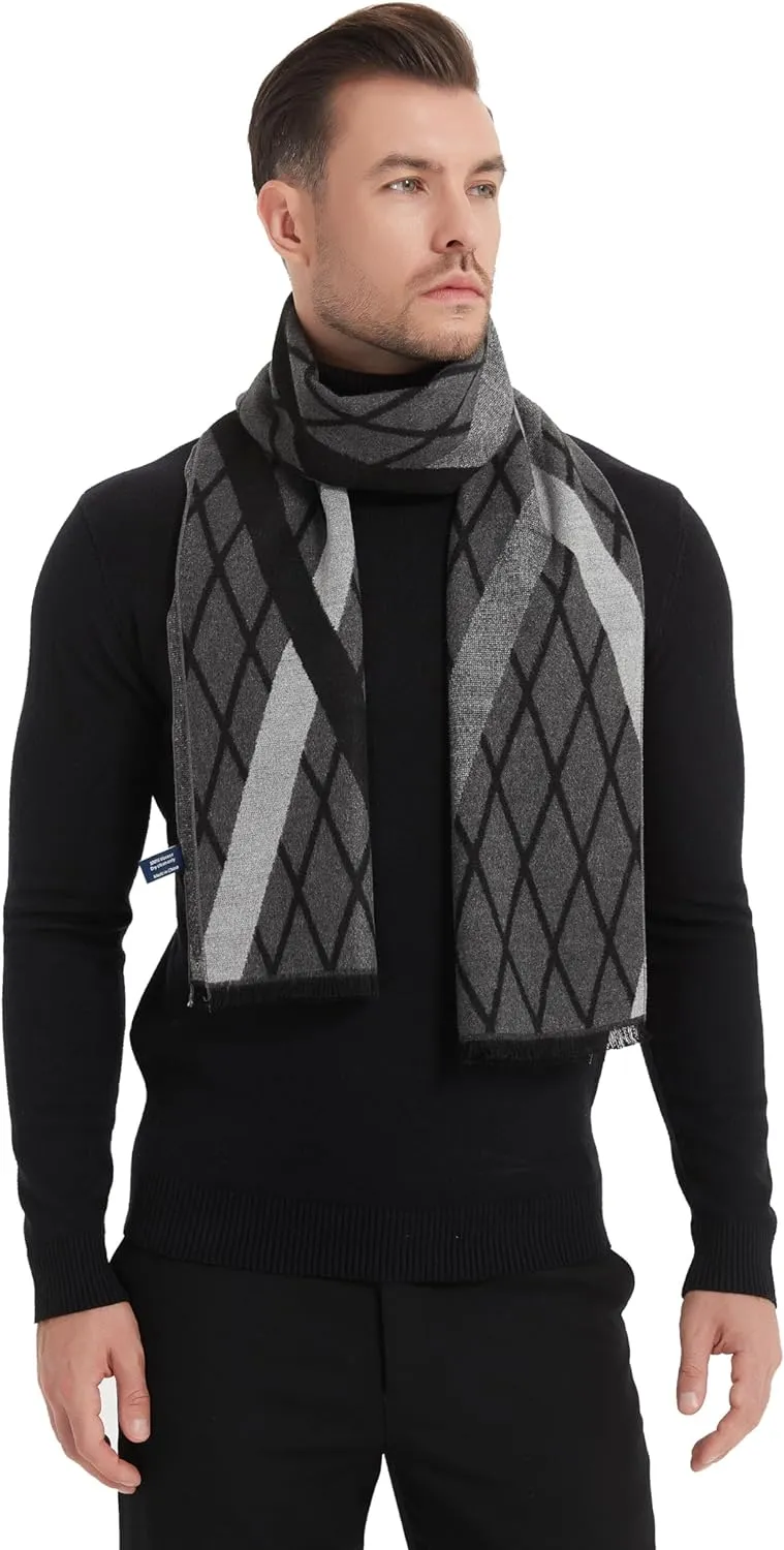 Men's Luxury Printed Grey Cashmere Feel Scarf