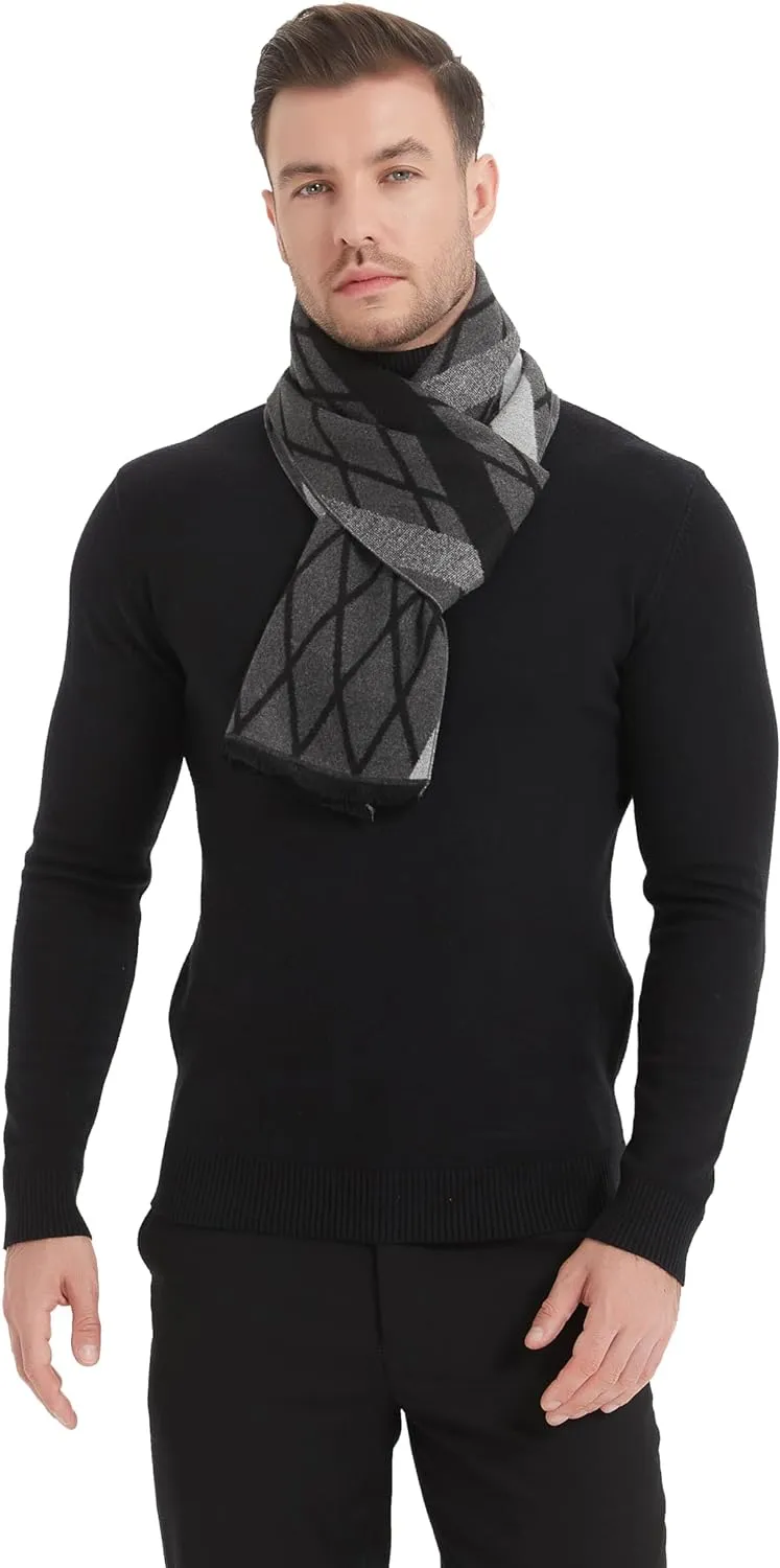 Men's Luxury Printed Grey Cashmere Feel Scarf