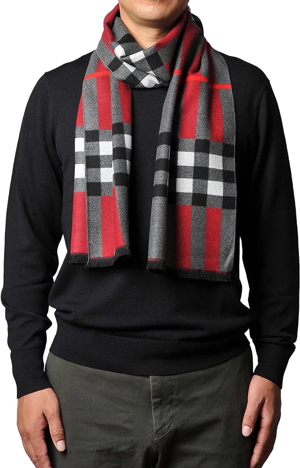 Men's Luxury Printed Grey Cashmere Feel Scarf