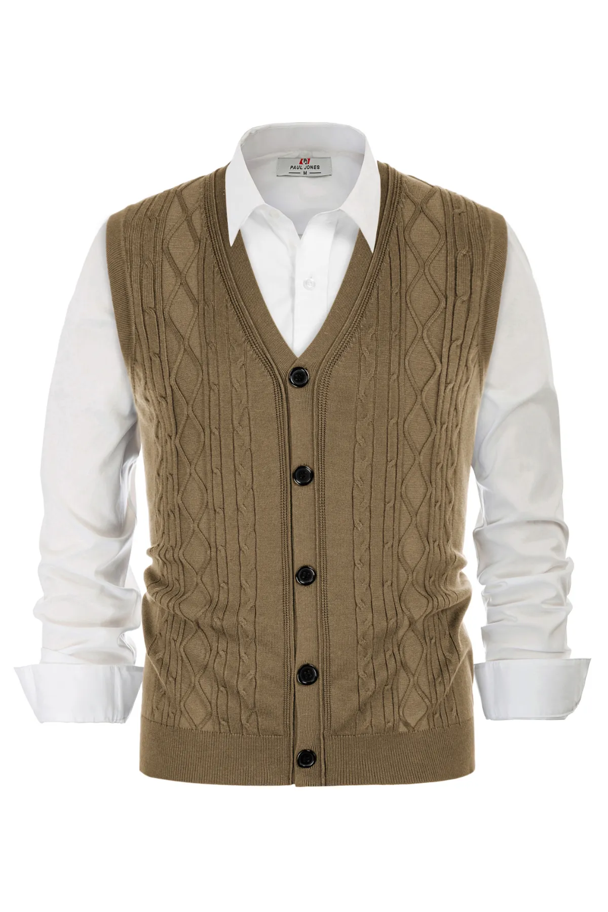 Mens V-Neck Sweater Vest Cable Knitted Button-Up Sleeveless Cardigan Vest