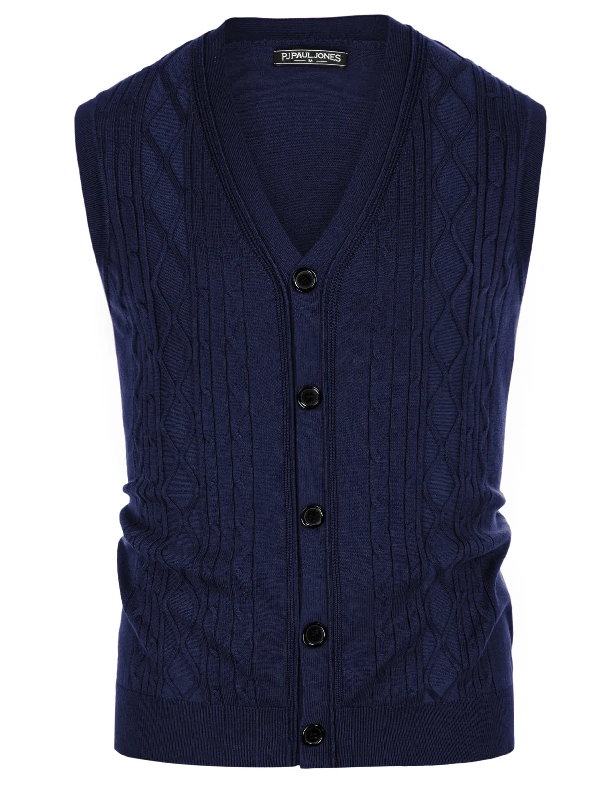 Mens V-Neck Sweater Vest Cable Knitted Button-Up Sleeveless Cardigan Vest