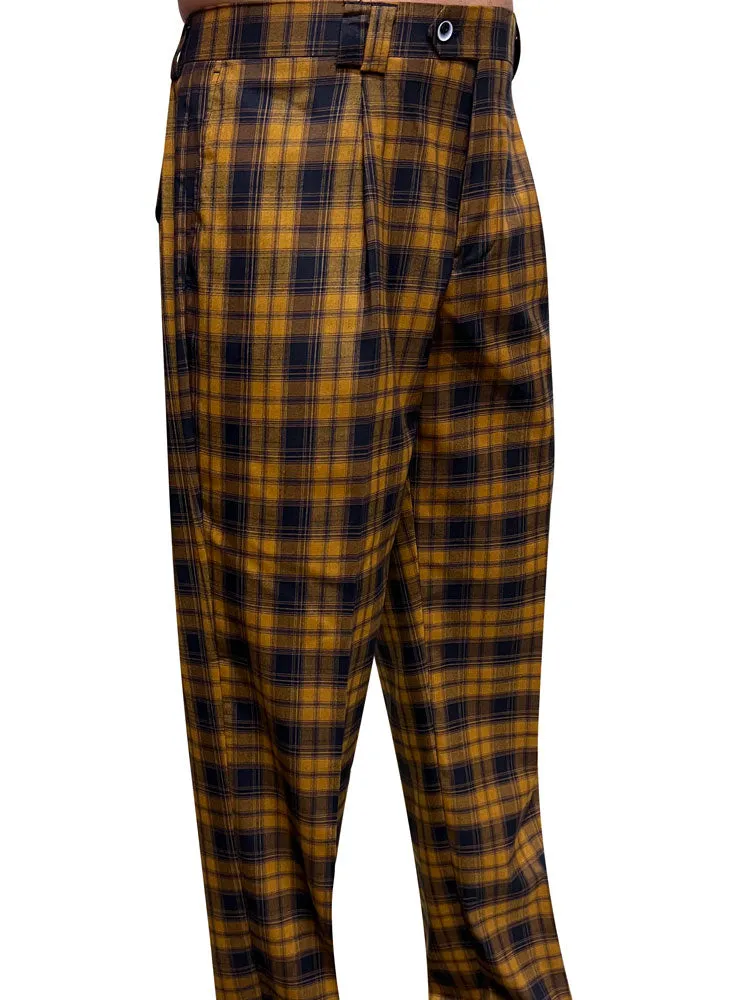 Men's Wide Leg Plaid Pants Super 150'S Italian Wool | Copper | WP-103