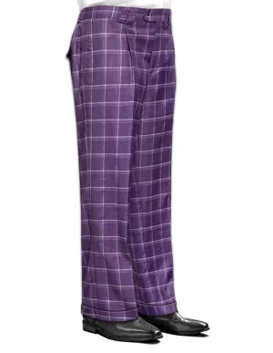 Men's Wide Leg Plaid Pants Super 150'S Italian Wool | Mauve | WP-101