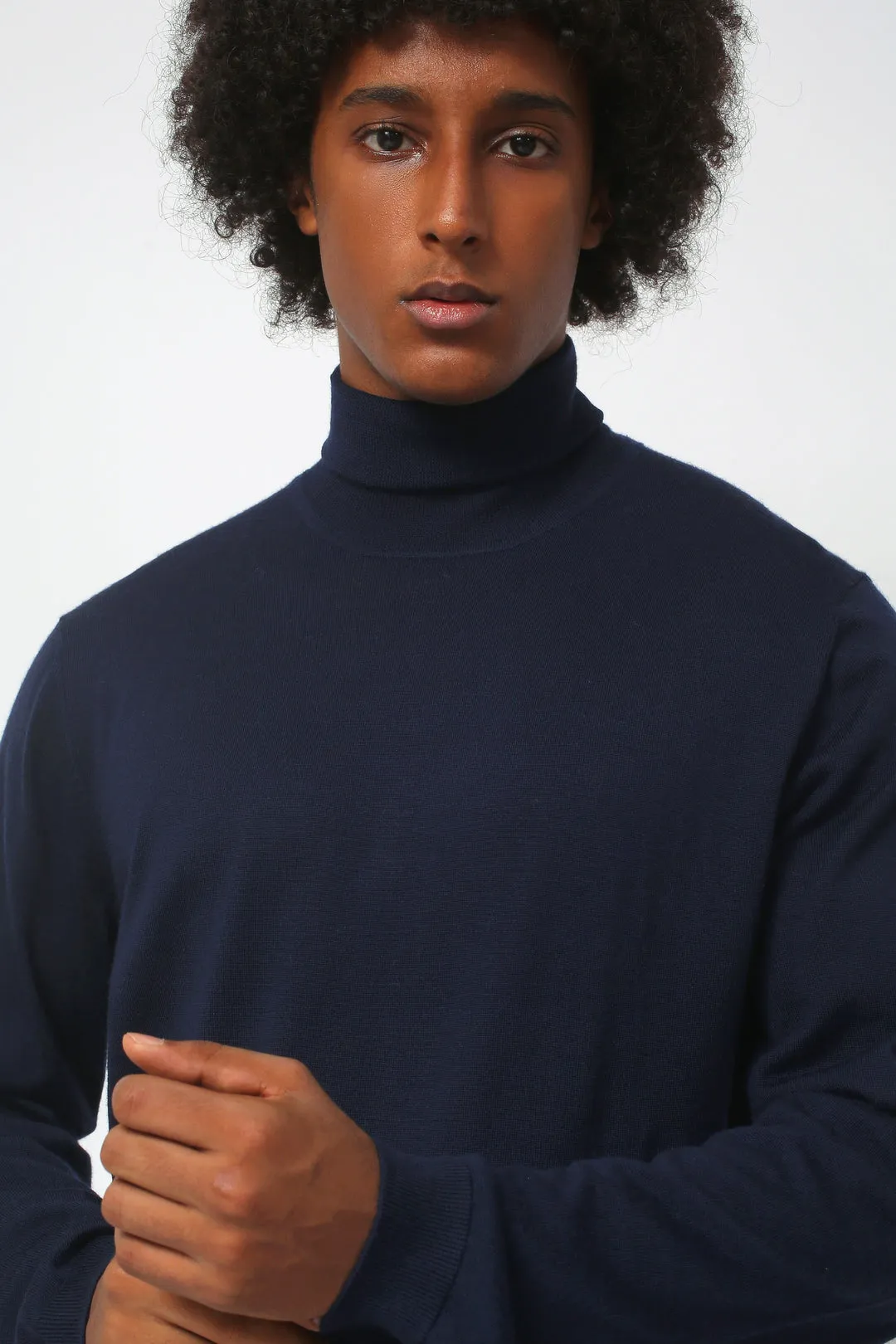 Merino Wool Sport Turtleneck - Navy