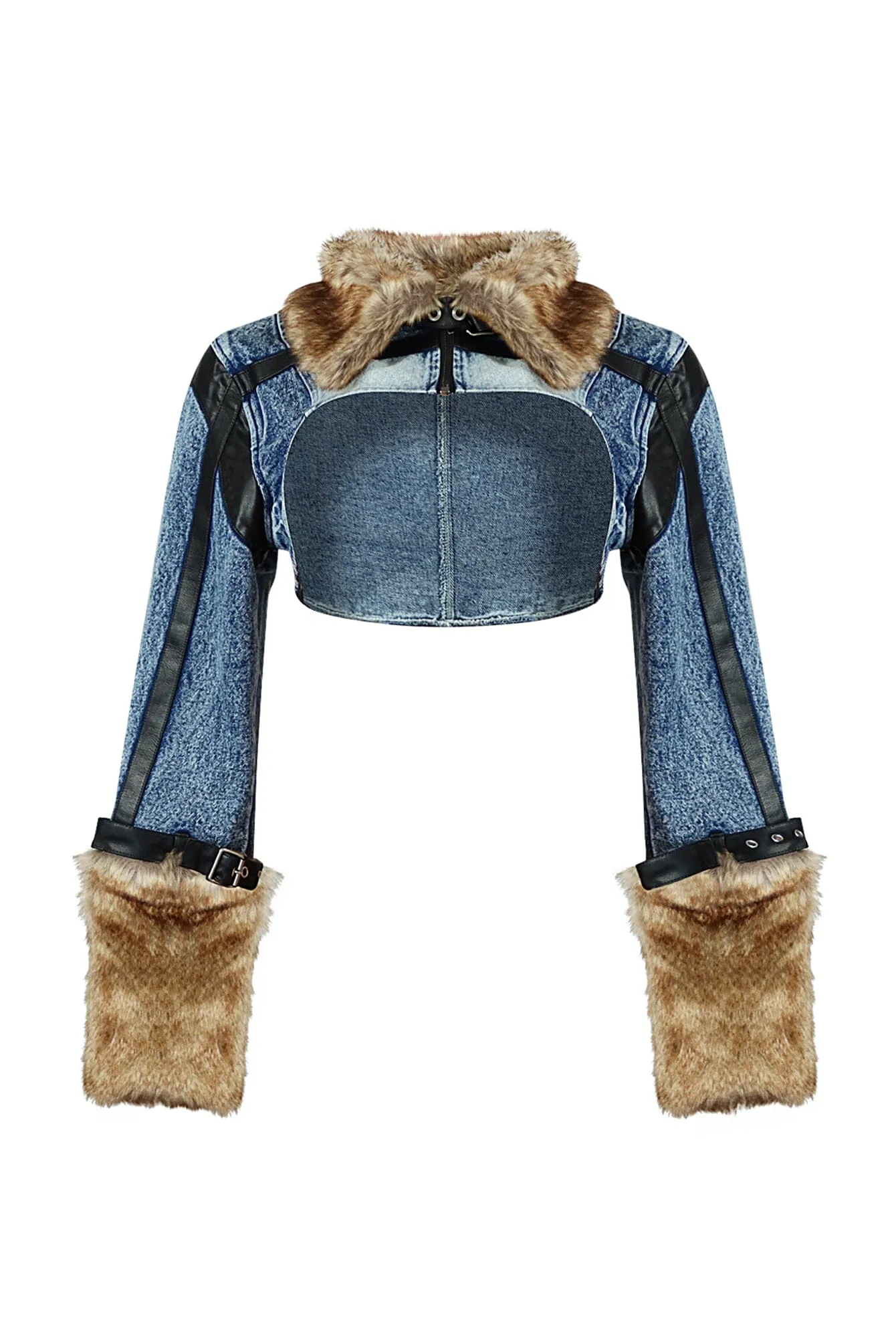 Messina Faux Fur Denim Crop Jacket