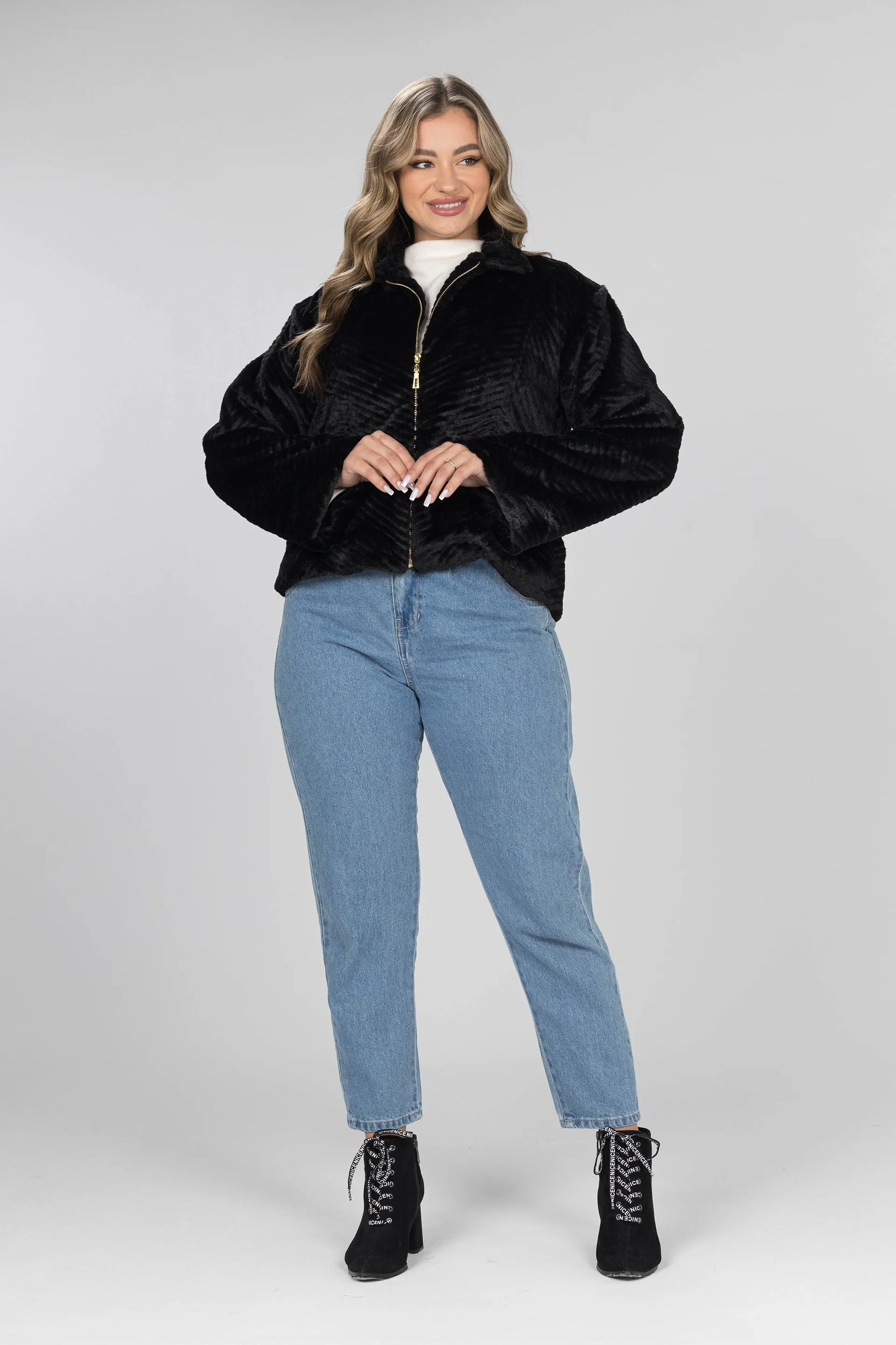 Midnight Black Faux Fur Jacket - Black