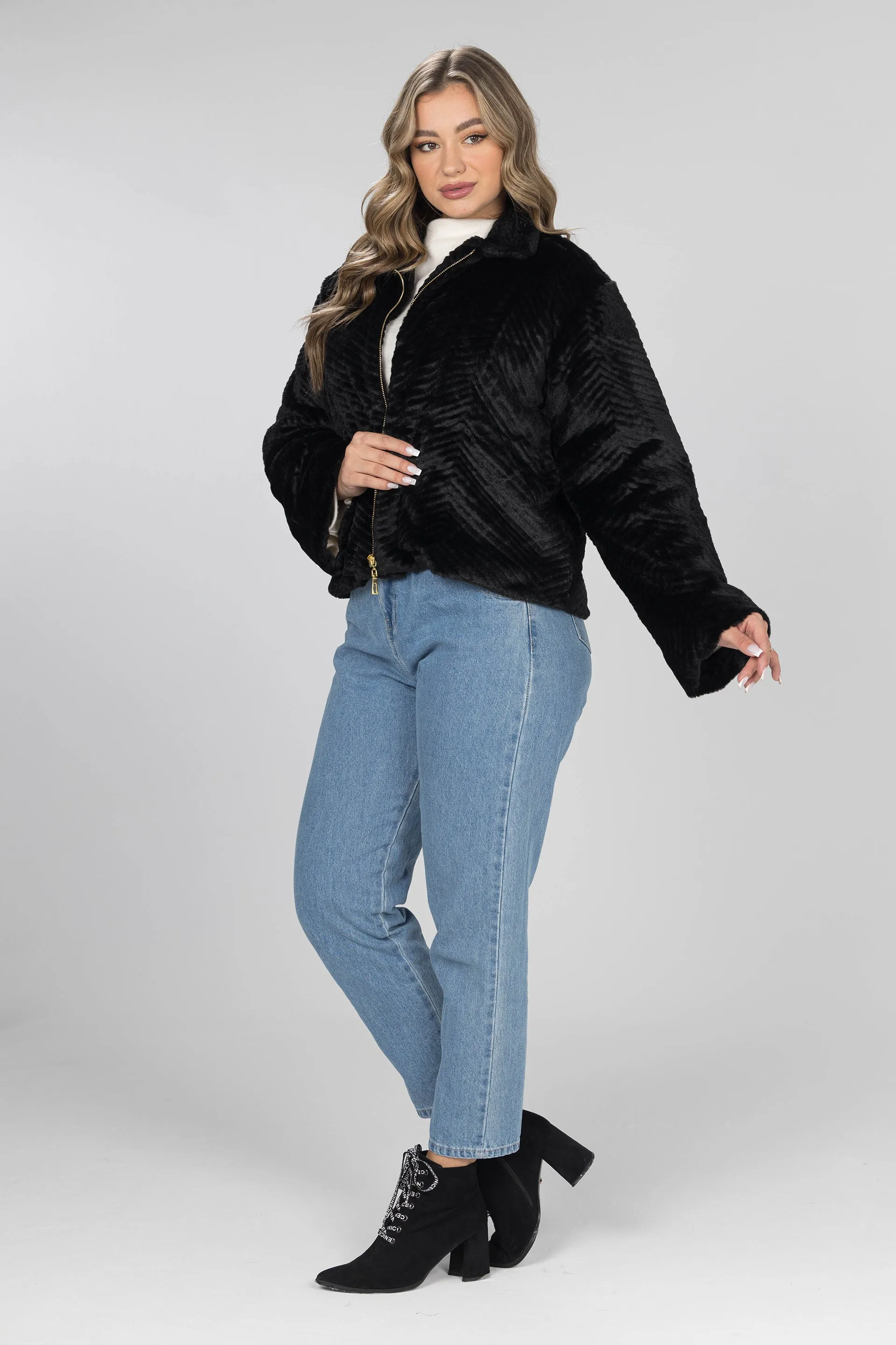 Midnight Black Faux Fur Jacket - Black