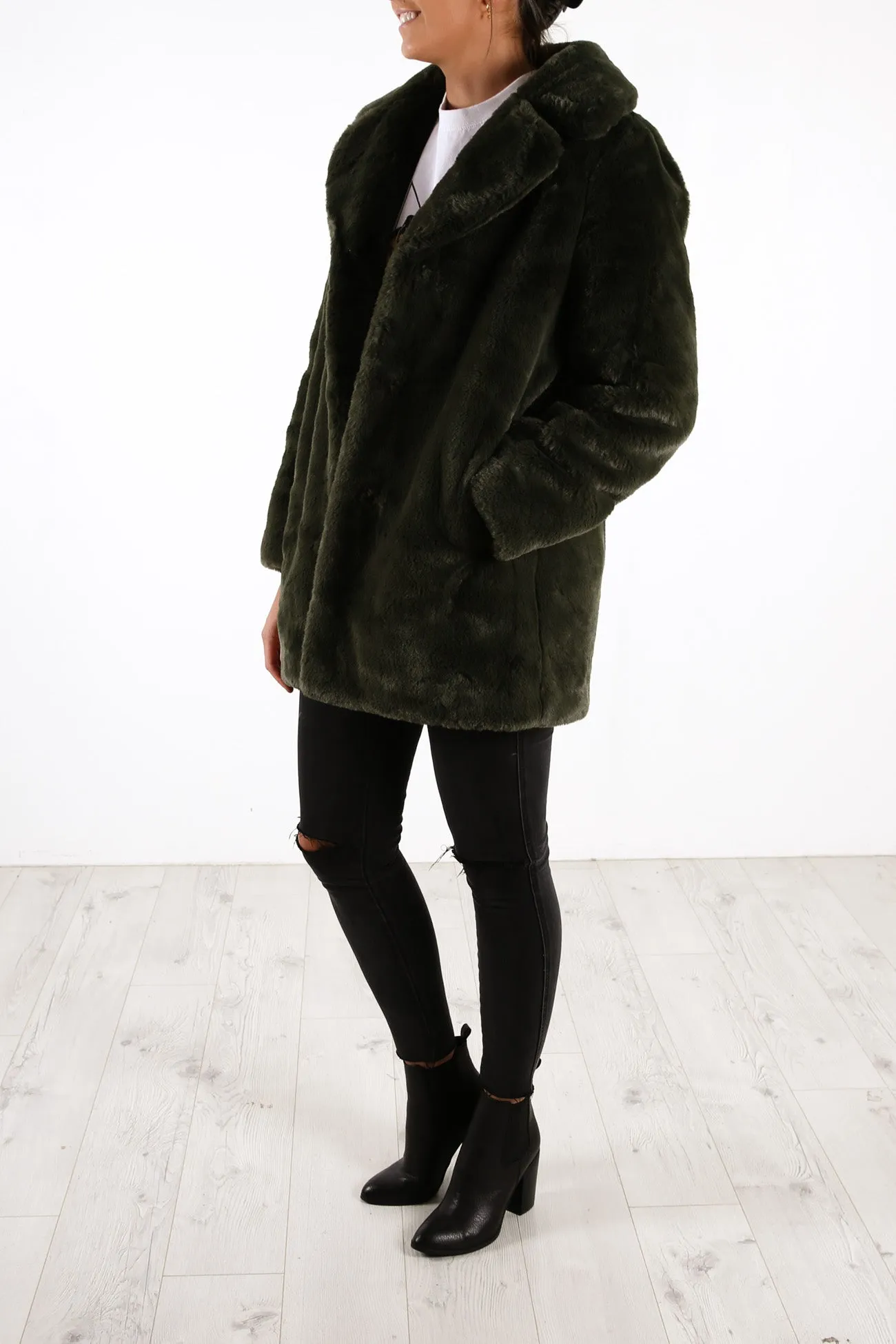 Minimalist Faux Fur Jacket Forest