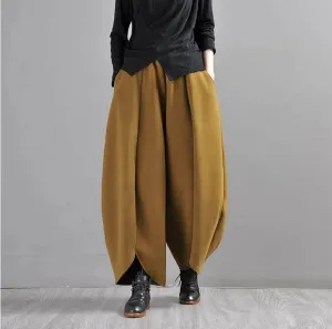 Mustard Green Wide Leg Wool Pants for Modern Commuters