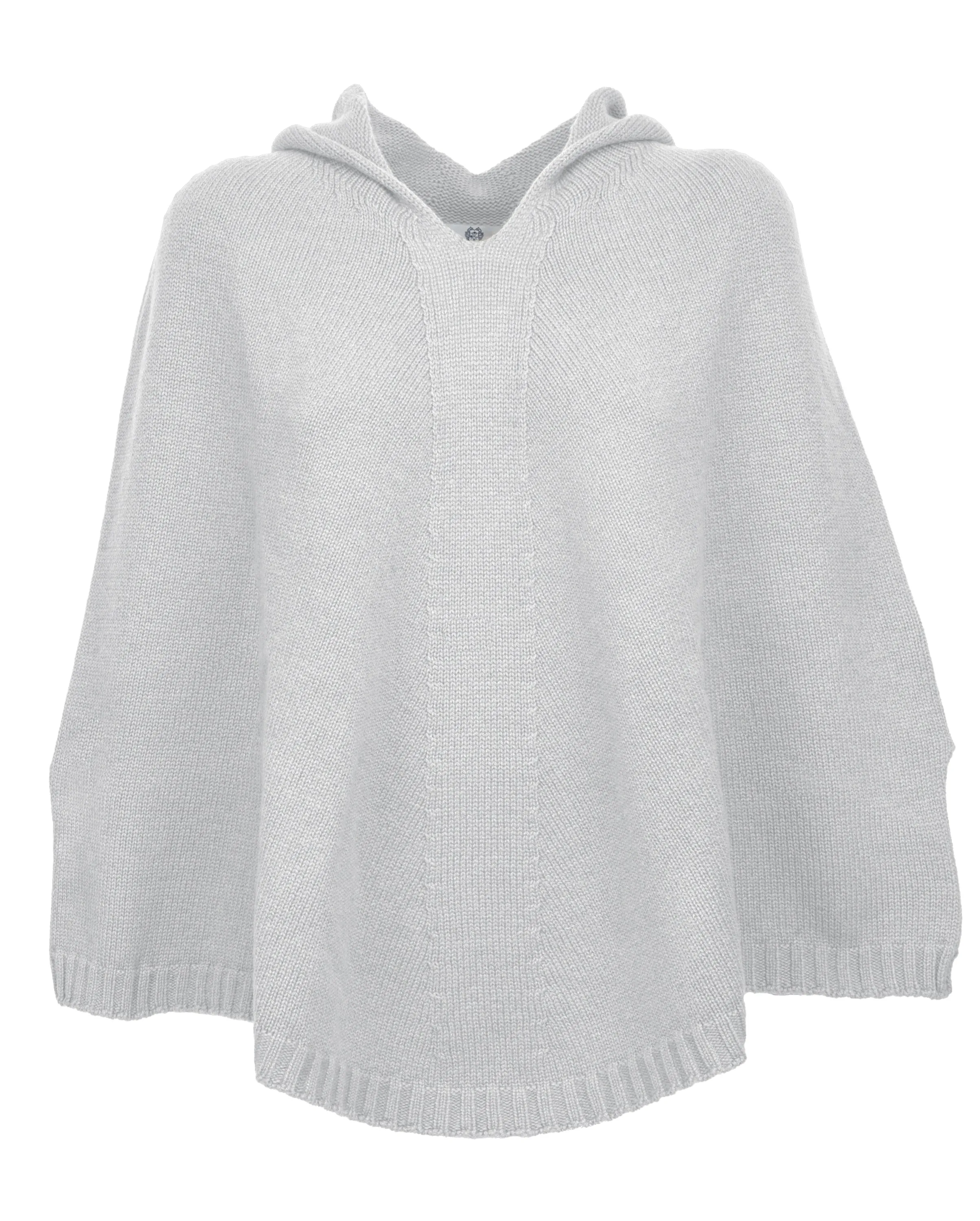 NEW FALL 24 - Pure Cashmere Hoodie Poncho Light Gray