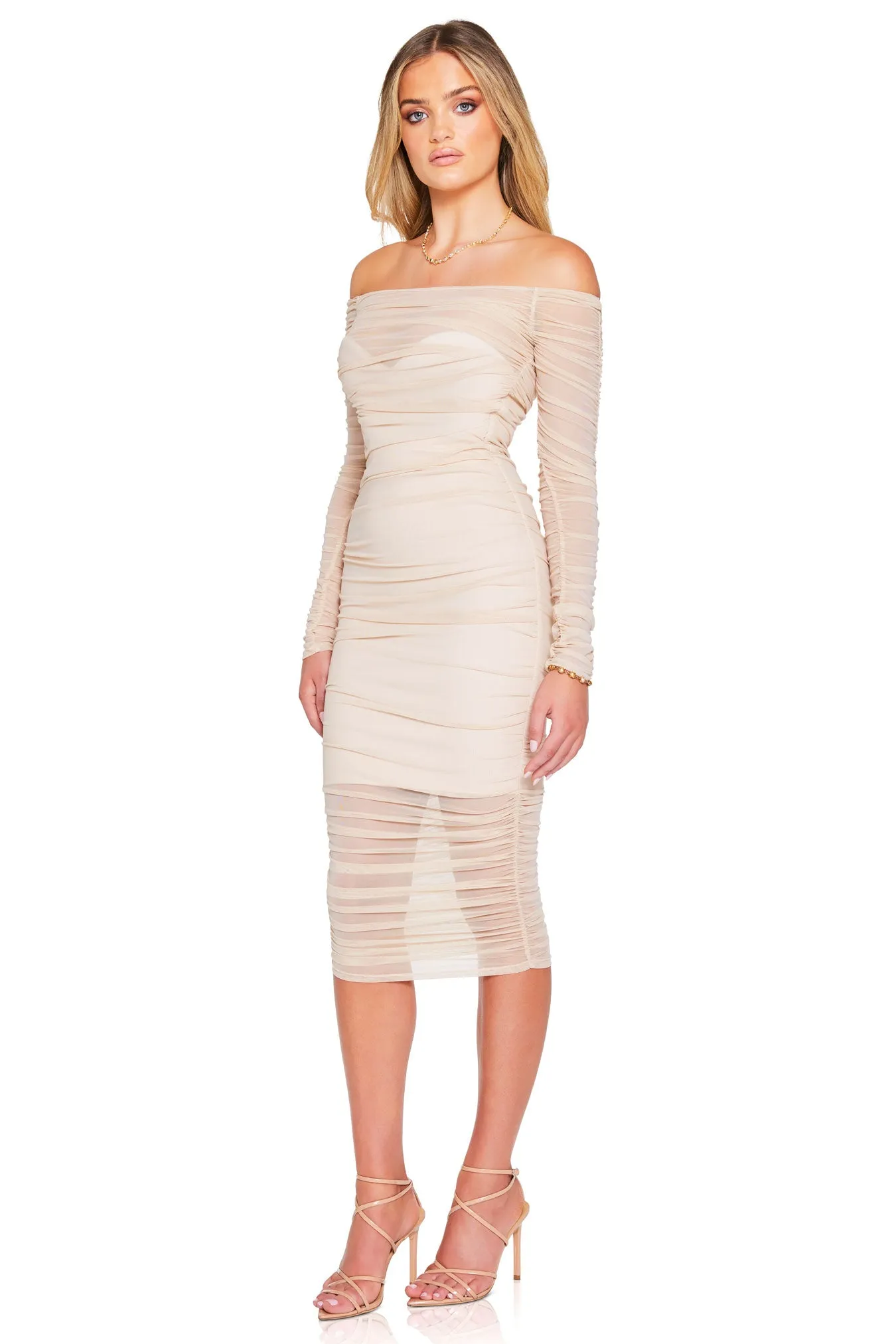 Nookie Zen Long Sleeve Midi Dress - Nude