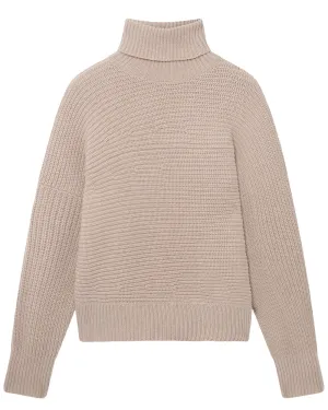 Oat Ribbed Cashmere Turtleneck Sweater