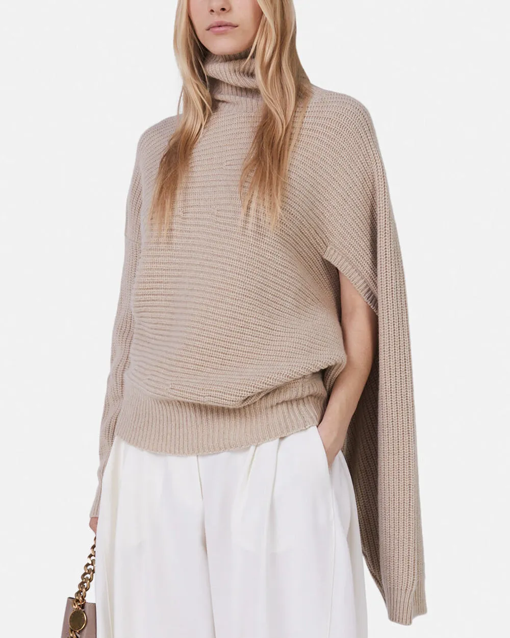 Oat Ribbed Cashmere Turtleneck Sweater