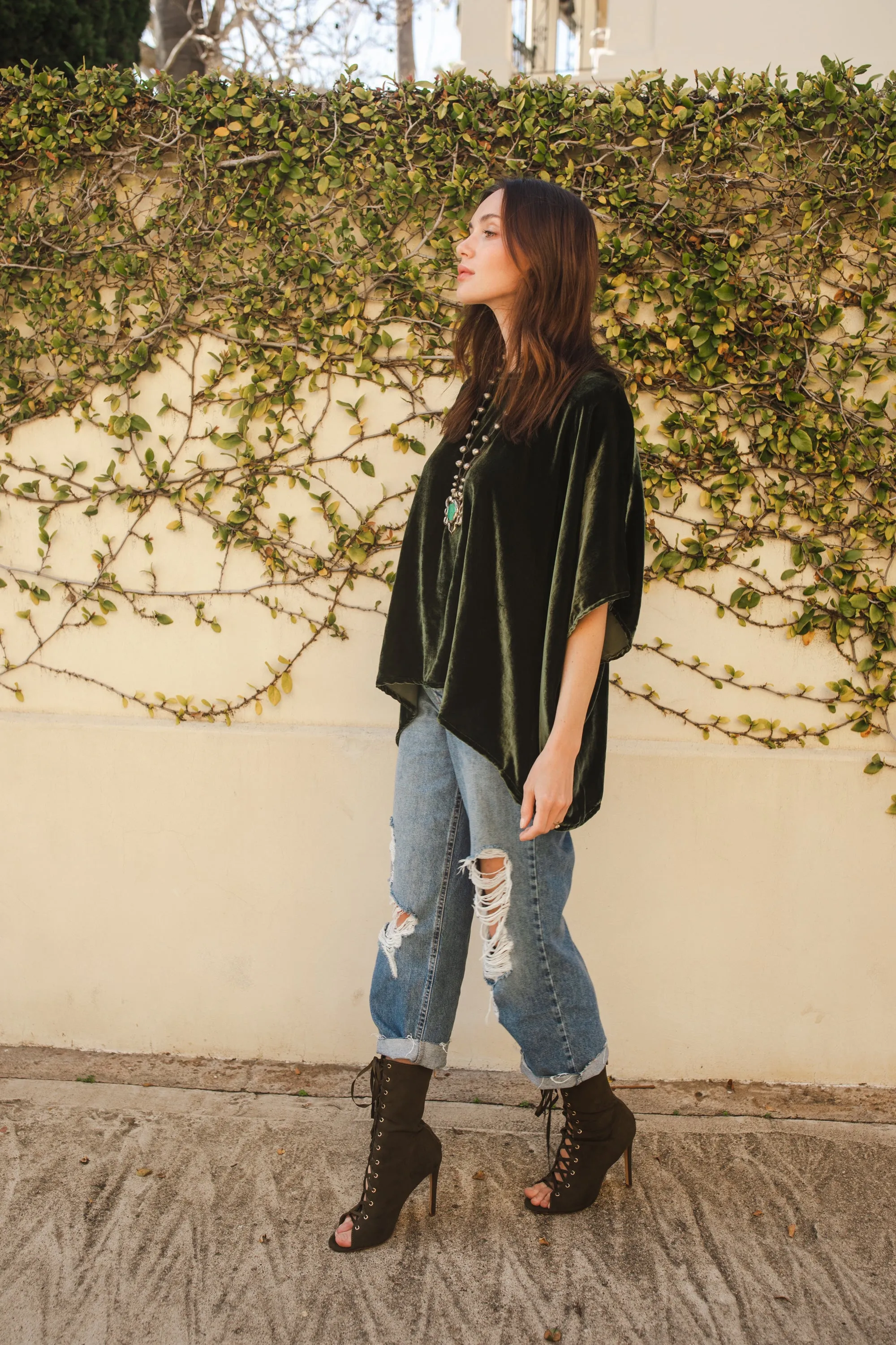 Olive Silk Velvet Scarf Top