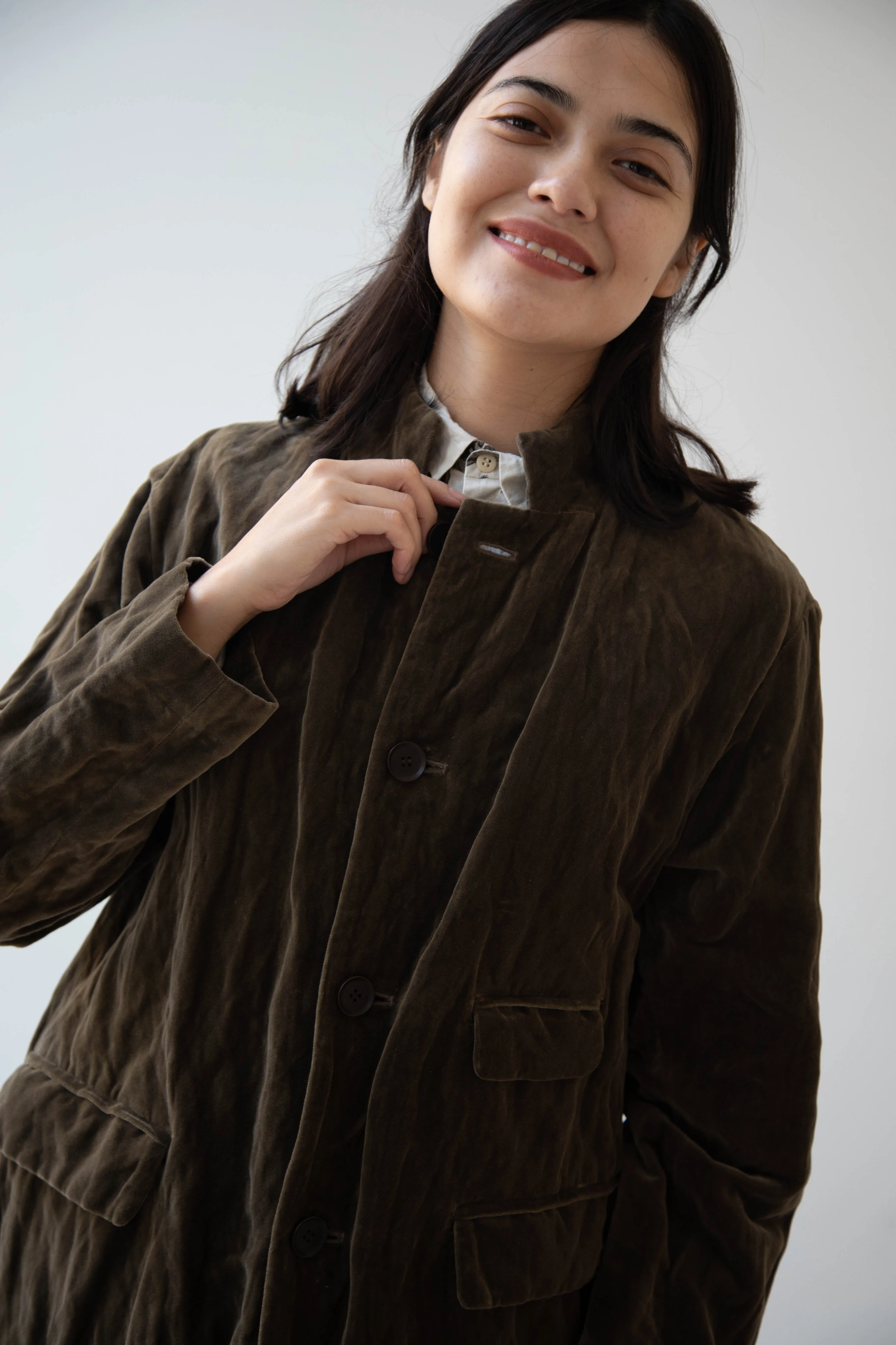 Pas de Calais | Velvet Coat in Khaki