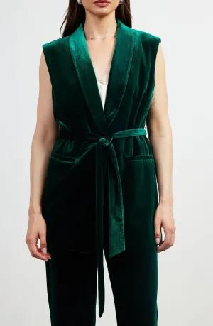 Pia Velvet Vest with Tie- Hunter Green