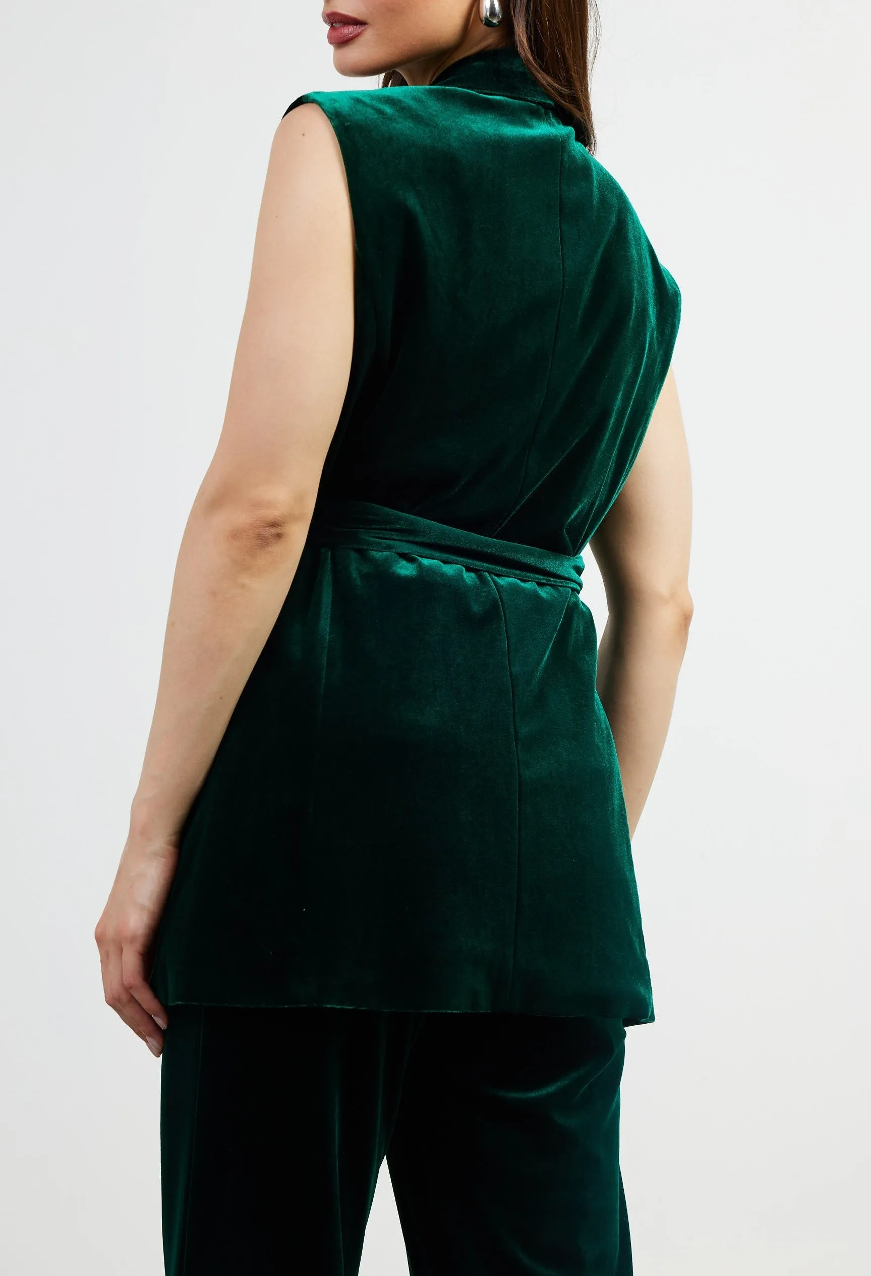 Pia Velvet Vest with Tie- Hunter Green