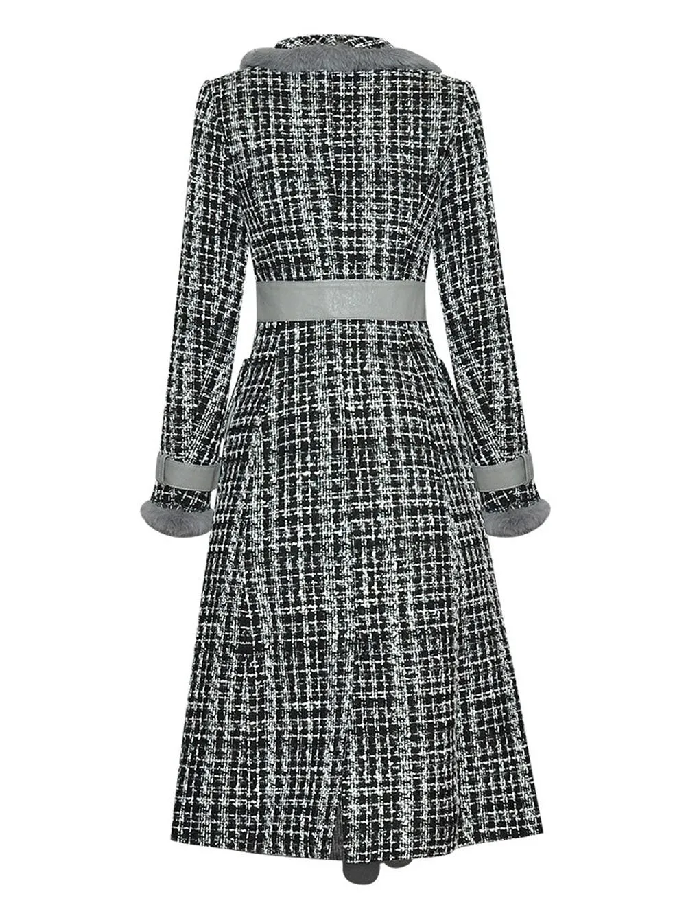 Plaid Tweed Long Overcoat