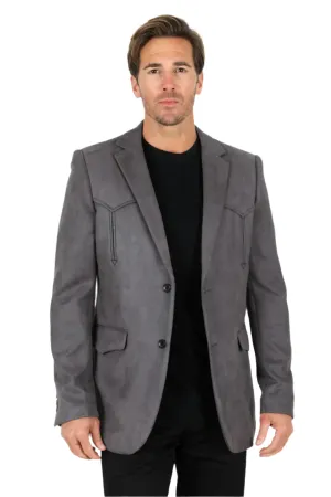 Platini Charcoal Grey Men's Double Button Sigle Breast Faux-Suede Blazer