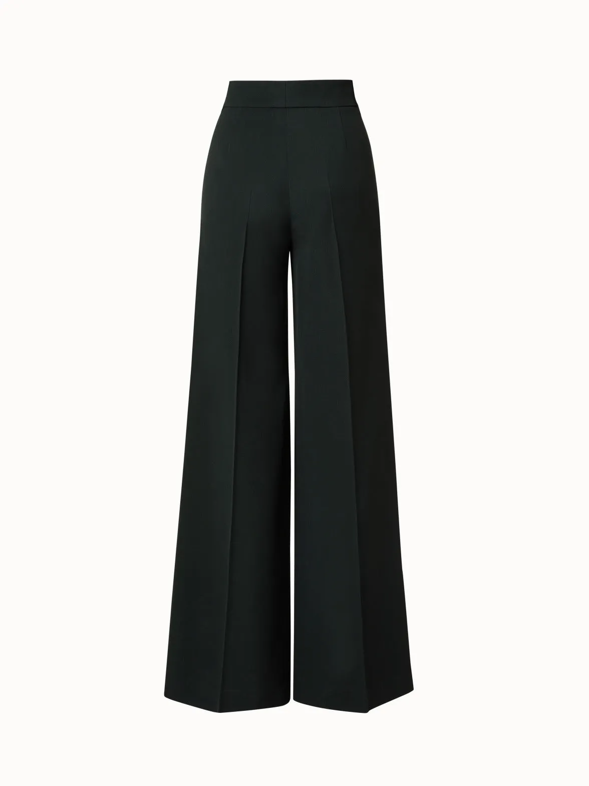 Pleated Wide Leg Wool Gabardine Pants