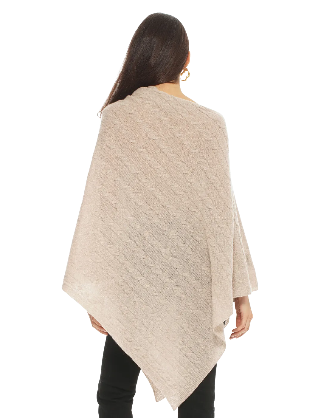 Pure Cashmere Cable Knit Poncho Beige