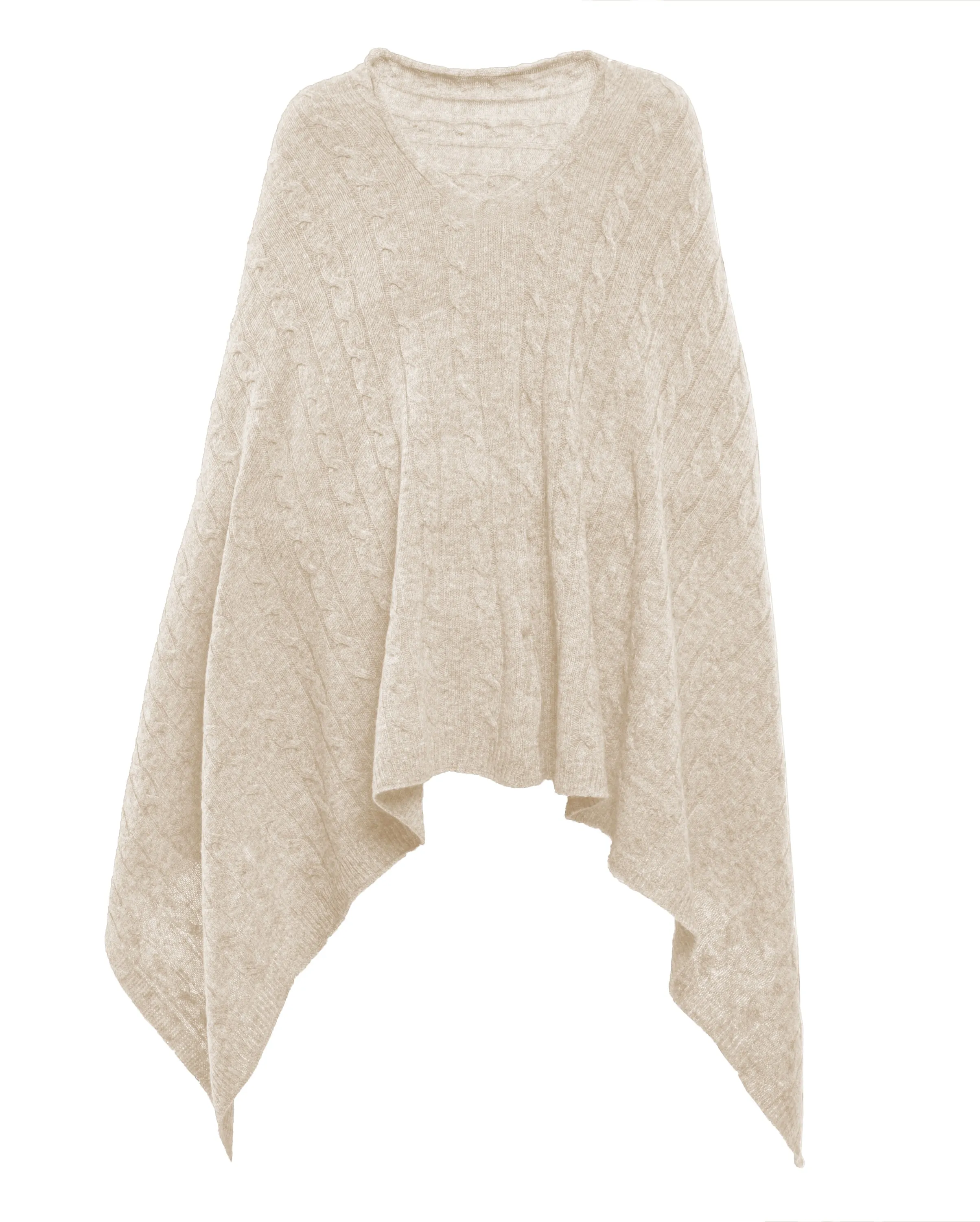 Pure Cashmere Cable Knit Poncho Beige