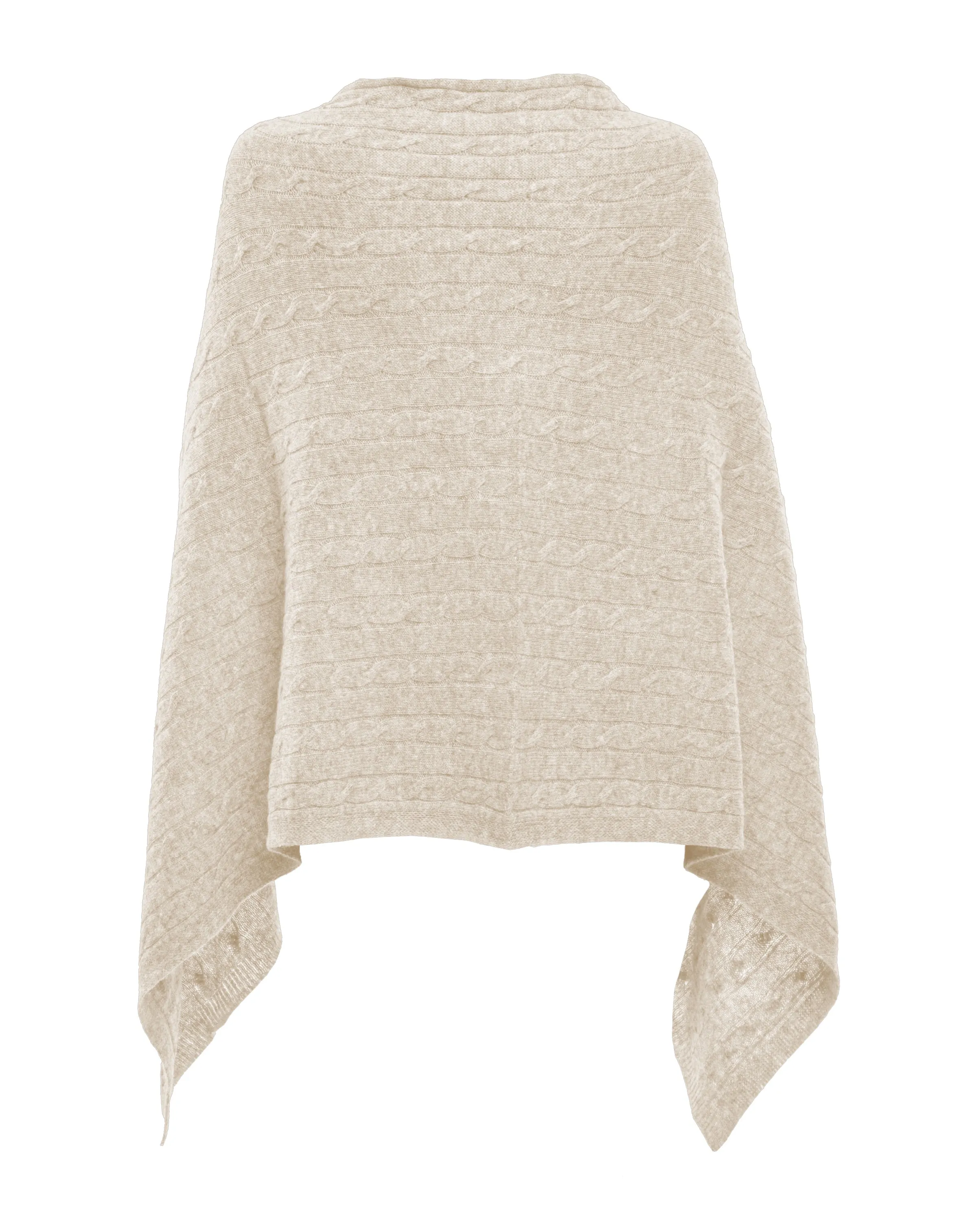 Pure Cashmere Cable Knit Poncho Beige