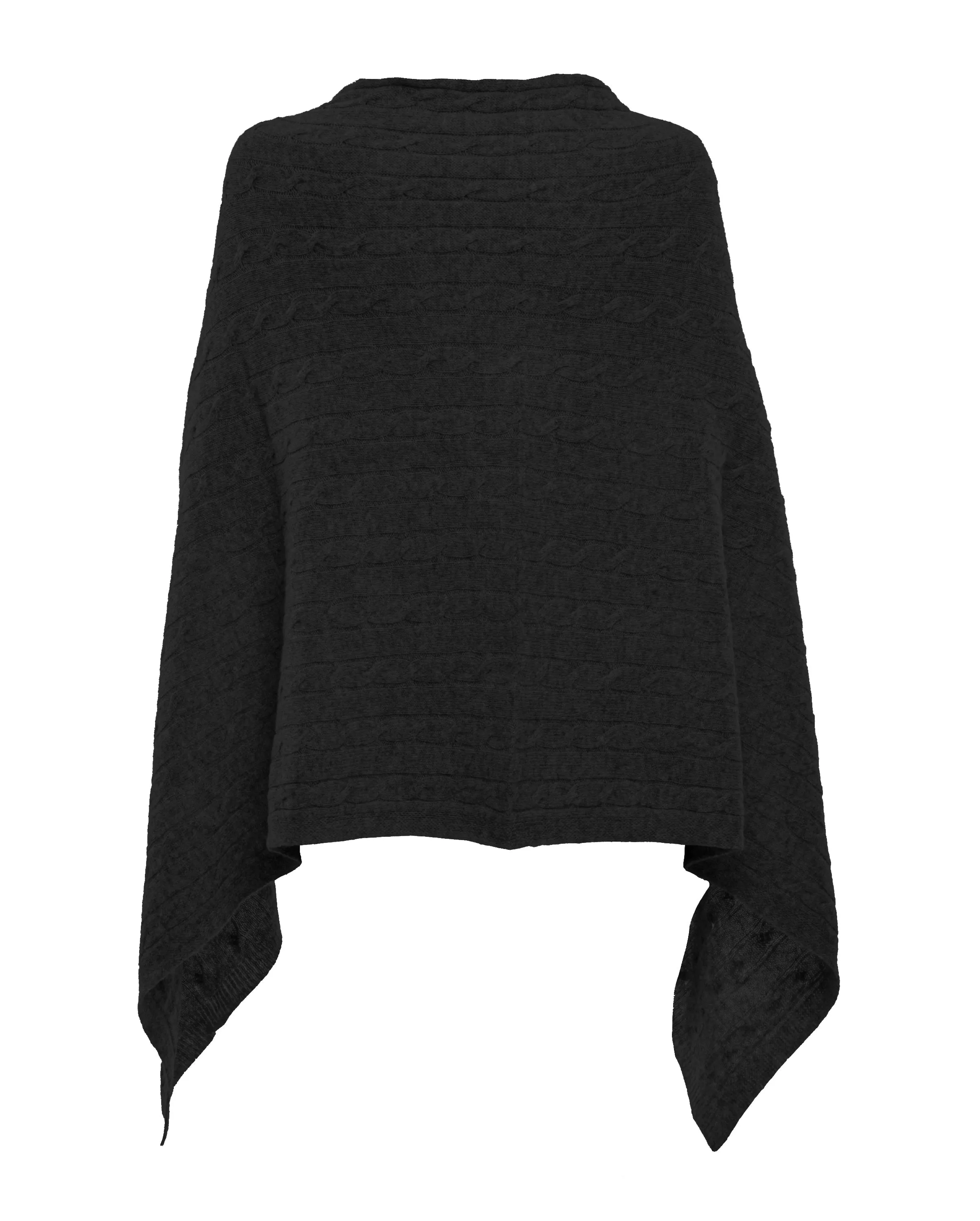 Pure Cashmere Cable Knit Poncho Black