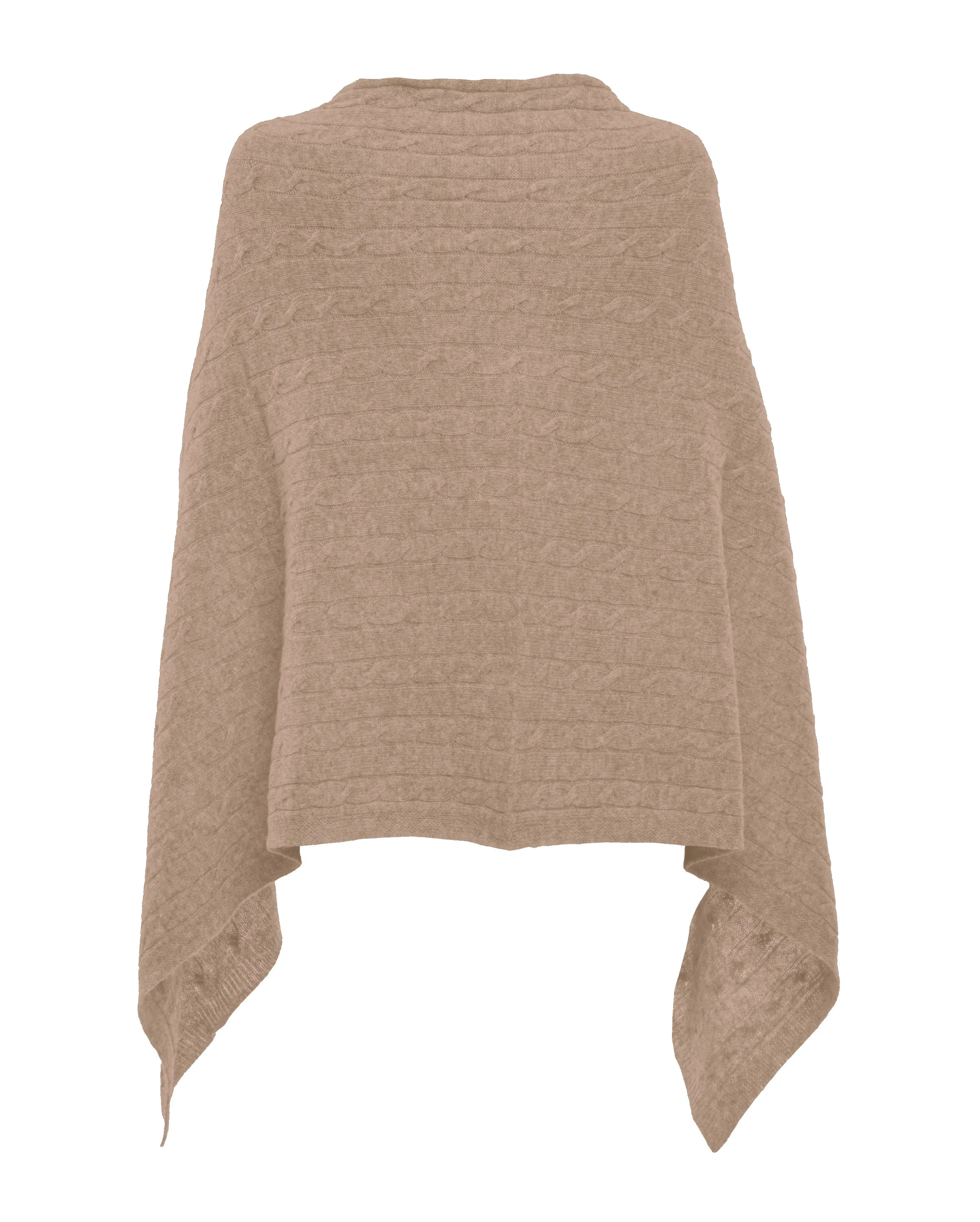 Pure Cashmere Cable Knit Poncho Taupe