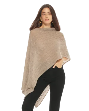 Pure Cashmere Cable Knit Poncho Taupe