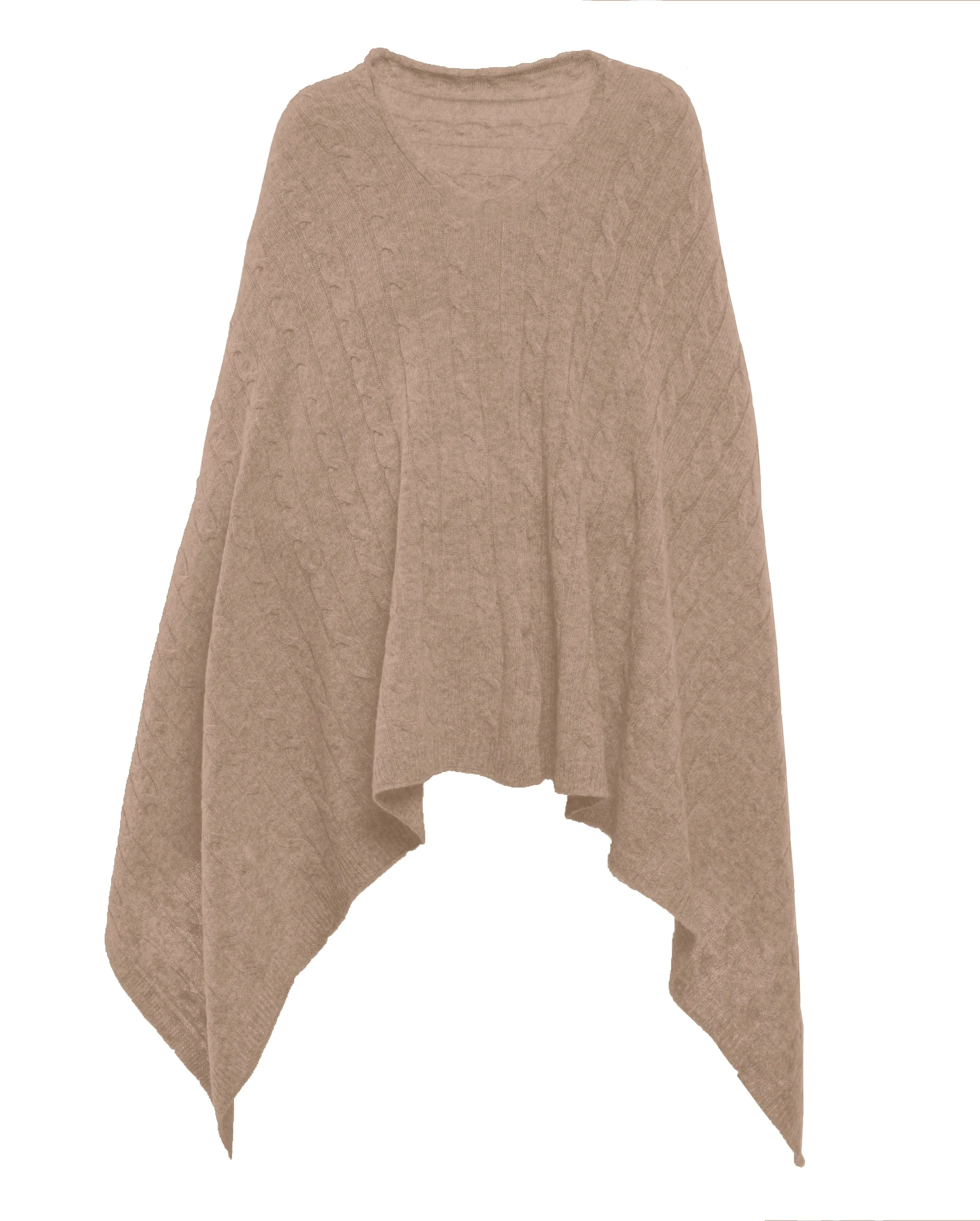 Pure Cashmere Cable Knit Poncho Taupe