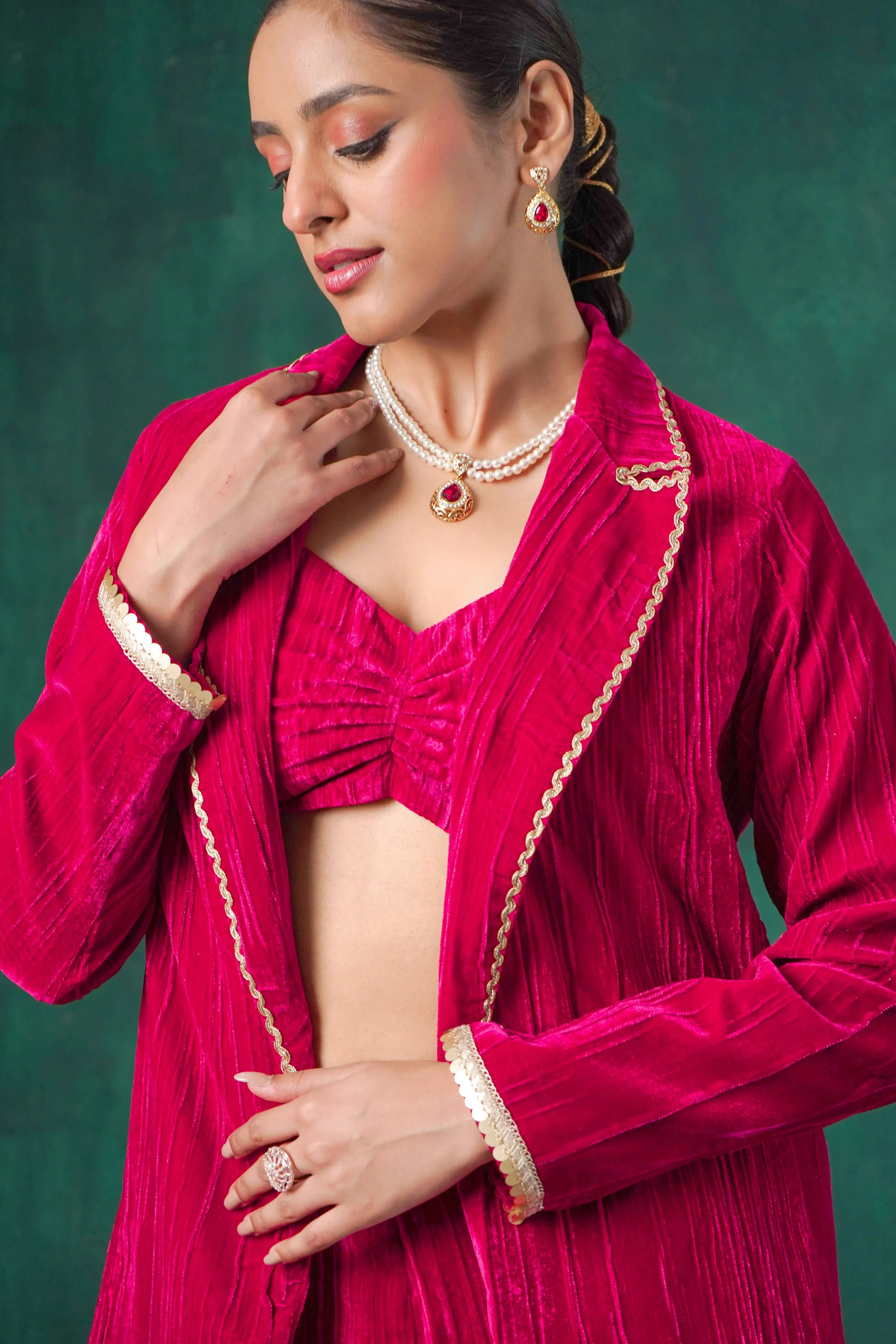 Rutba Fuchsia Velvet Blazer