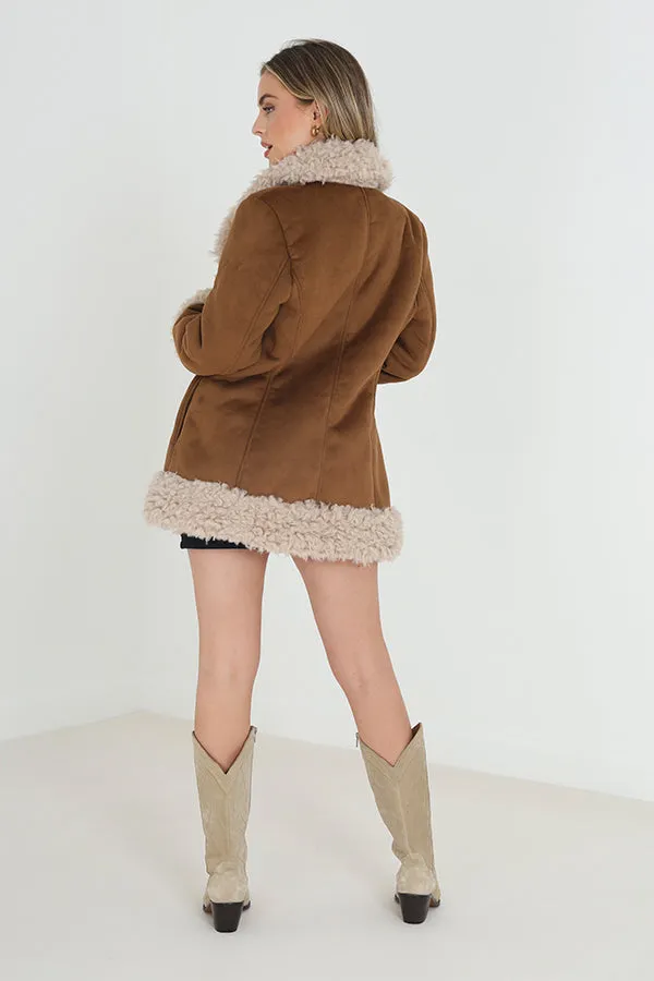 SHORT FAUX SUEDE JACKET WITH FAUX FUR TRIMS