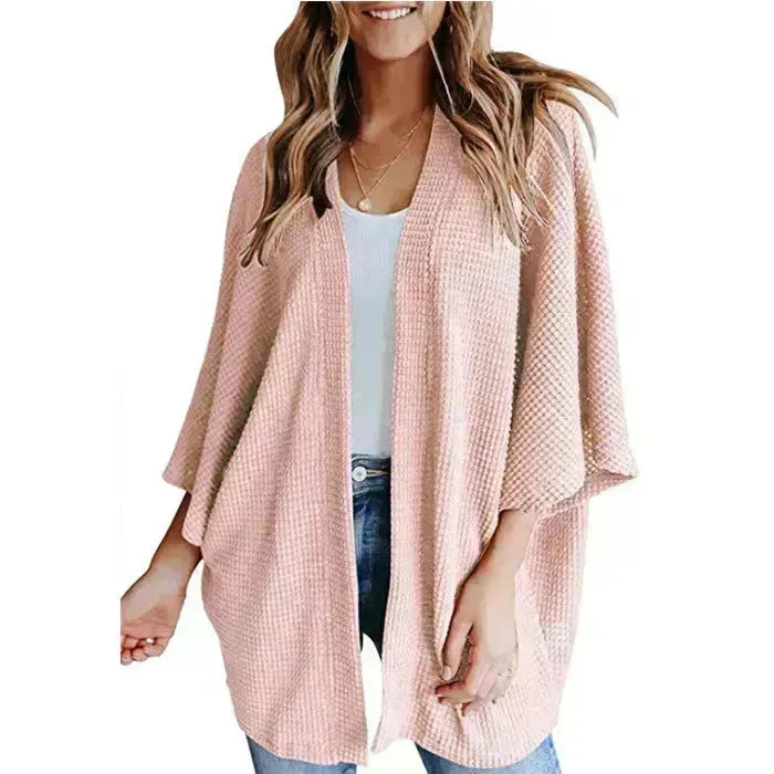 Short Sleeve Waffle Gerson Winter Fleece Women's Cardigan