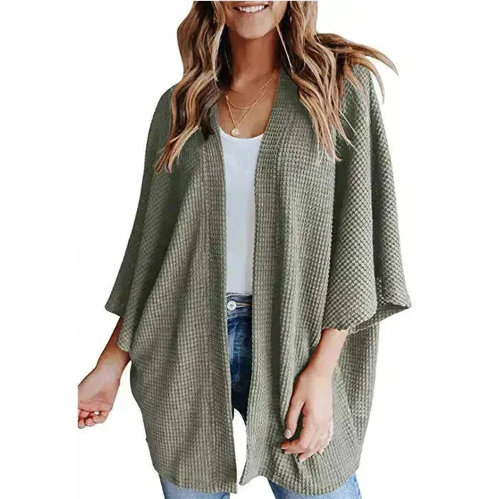 Short Sleeve Waffle Gerson Winter Fleece Women's Cardigan