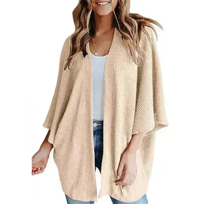 Short Sleeve Waffle Gerson Winter Fleece Women's Cardigan