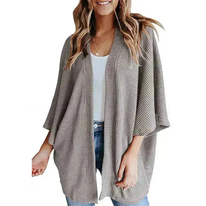 Short Sleeve Waffle Gerson Winter Fleece Women's Cardigan