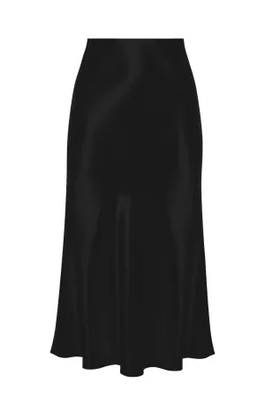 Silk Avin Midi Slip Skirt - Black