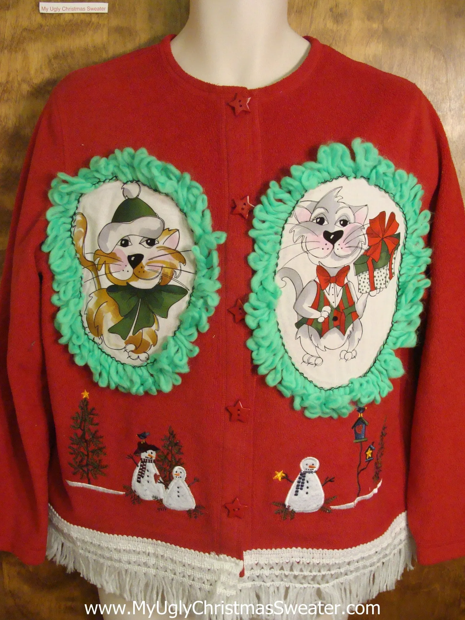 Snowman Gathering Cat Christmas Fleece Sweater