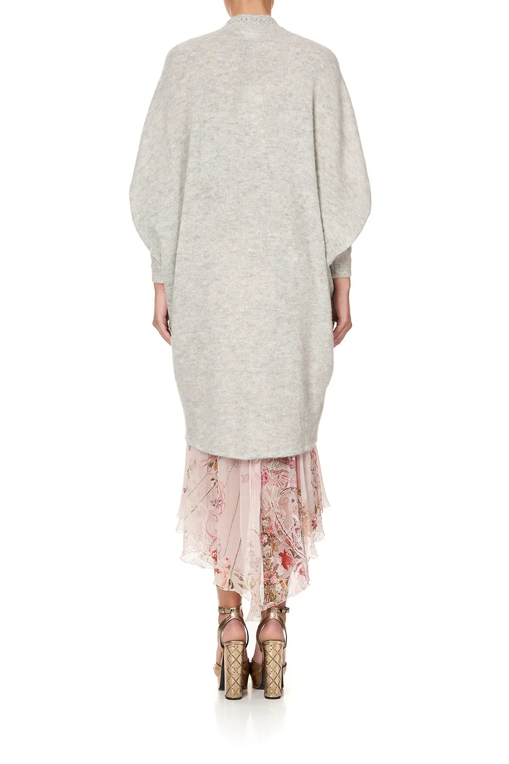 SOFT KNIT PONCHO WITH EMBROIDERY GREY ISTENANYA